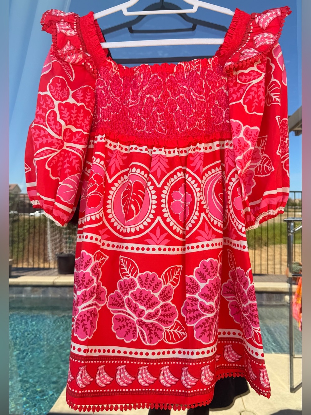 FARM Rio Red Summer Sunrise Organic Cotton Mini Dress L NWT